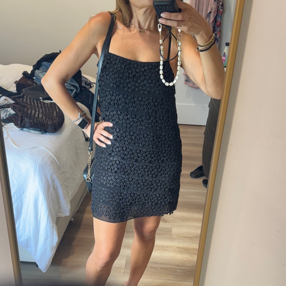Diane Von Furstenberg Black Crochet Mini Dress